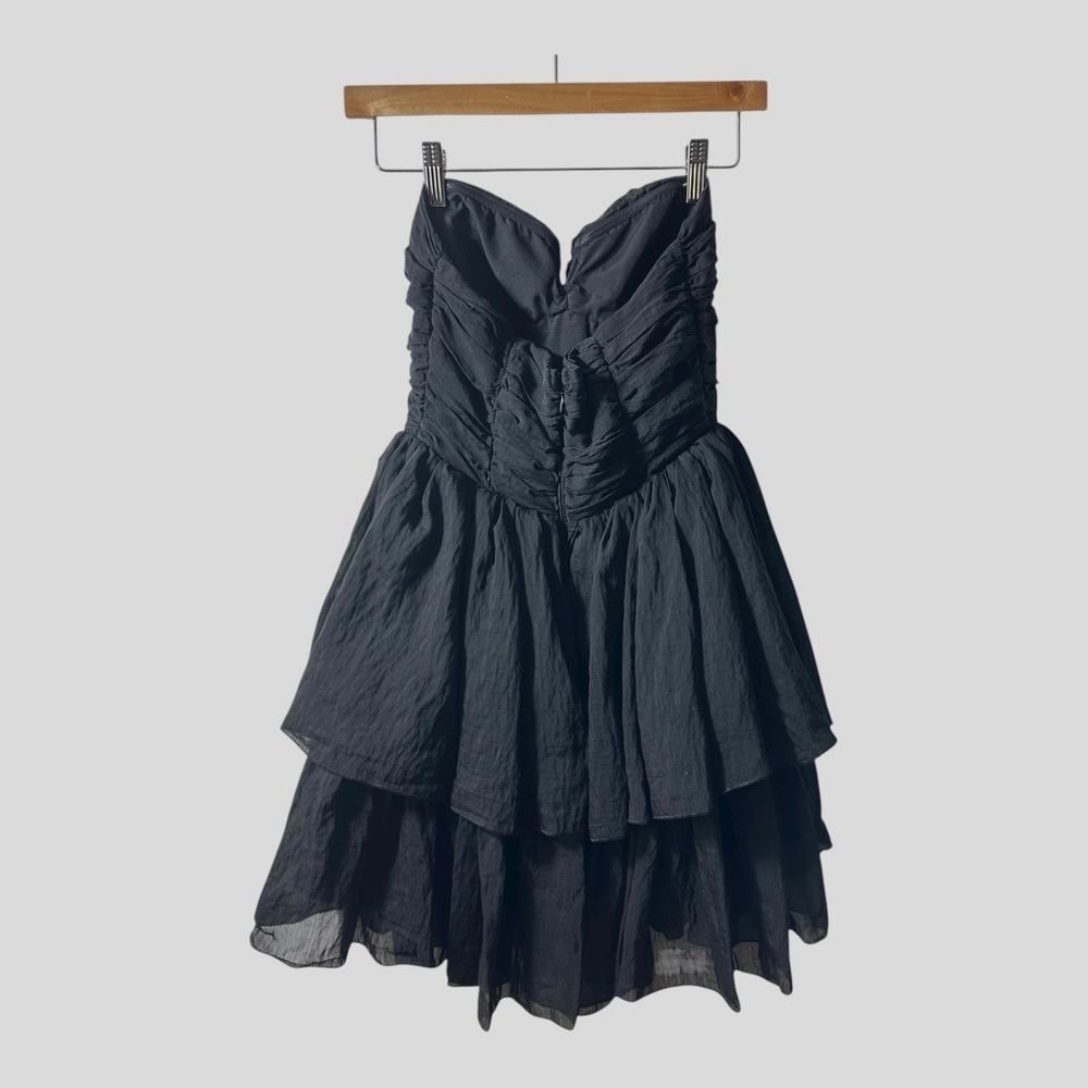 H&M Black Strapless Ruffled Tiered Dress Sweetheart Neckline Party Cocktail - Picture 4 of 14